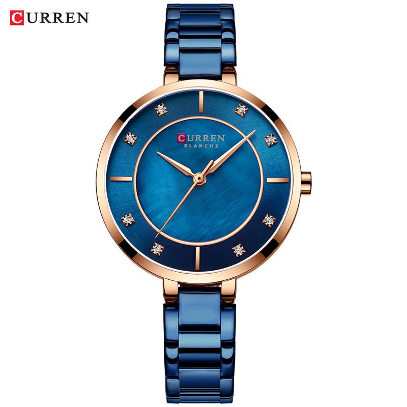 CURREN Women Watches Top Brand Luxury Gold Blue Ladies Wrist Quartz Watch Stainless Steel Classic Bracelet Female Clock New 9051