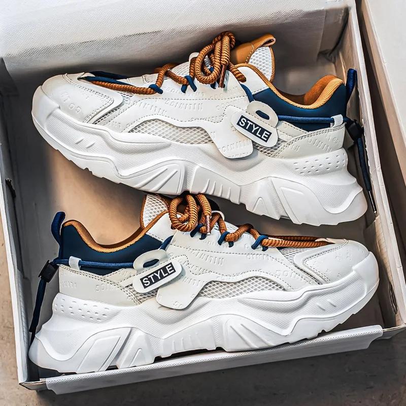 Мужские кроссовки Новые сетчатые дышащие уличные нескользящие кроссовки для бега Увеличение роста Шнуровка Повседневная обувь