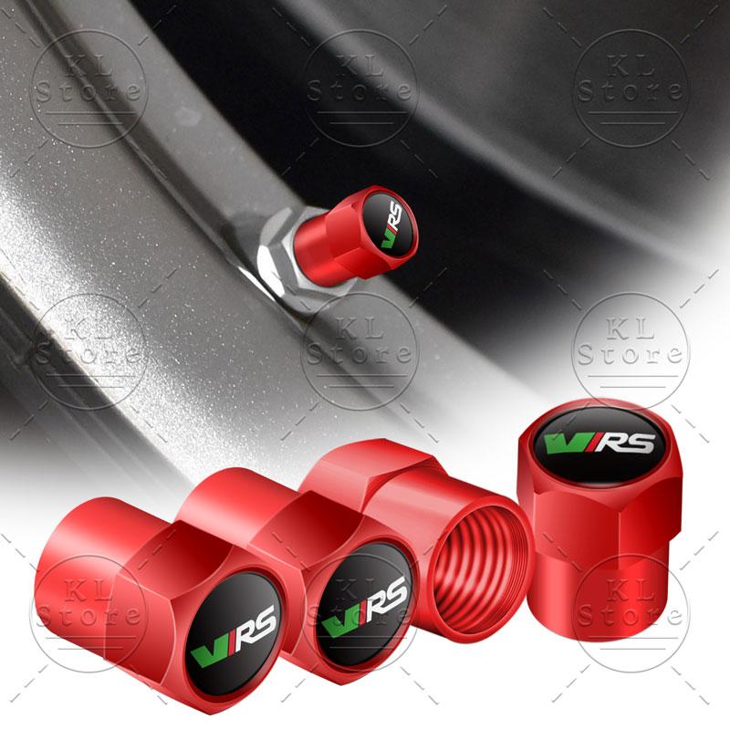 VJDX3 4pcs VRS Emblem Car Wheel Tire Valve Air Stem Caps Dust-proof Cover Decor For Skoda Octavia 1 2 3 Fabia Rapid Superb Kodiaq