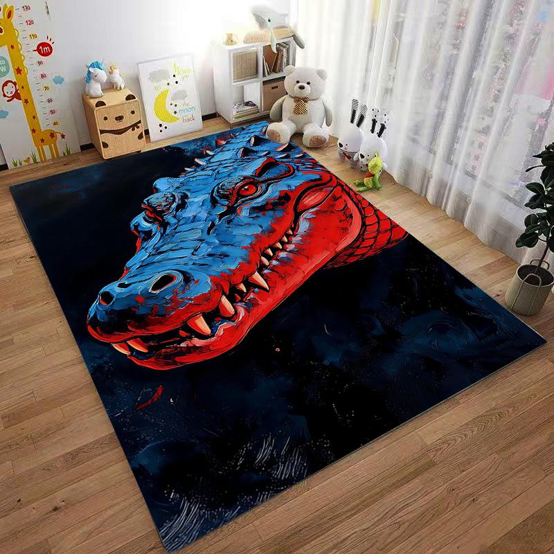 "Red and Blue Alligator Artwork Carpet with Dark Background Design" Suitable for use as an anti-slip for living room bedroom sofas