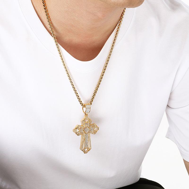 Hip Hop Gold Color Zirconia Dog Paw Pendant Necklace for Men Larger Cross Stainless Steel Jewelry Rock Women's Accessory Gift