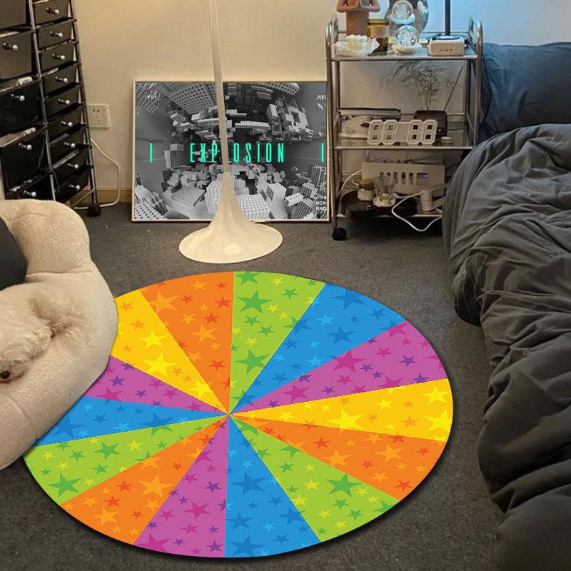 Retro Round Rainbow Multicolor Area Rug, Non-Slip Floor Mat for Kitchen