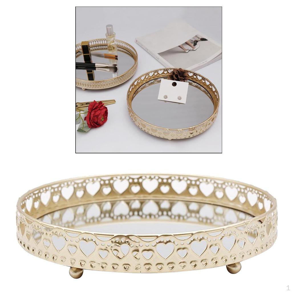 Золотой Зеркальный Поднос для Украшений Стенд Декоративная Круглая Тарелка-Держатель для Ванной