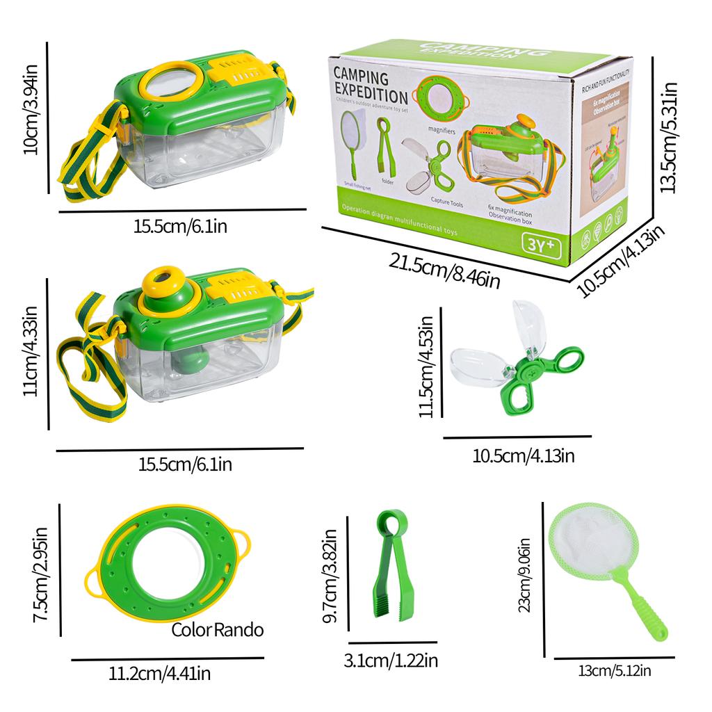 Упаковка цветной коробки для игрушек на открытом воздухе, ящик для наблюдения за насекомыми, резиновый зажим для наблюдения за часами, увеличительное стекло, головоломка, ранняя