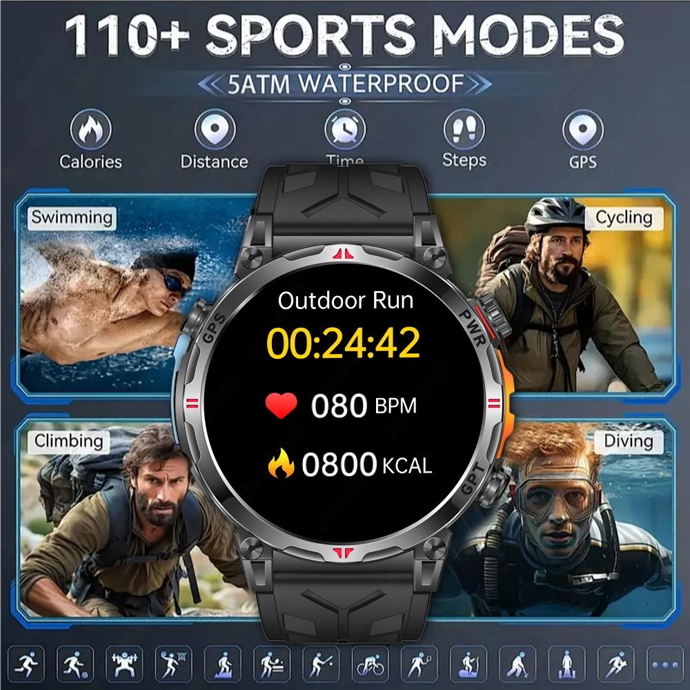 Новые Военные Прочные Смарт-часы T-Rex3 с GPS-позиционированием, Компас, Барометр, Высотомер, Водонепроницаемость 5ATM, Аккумулятор 650 мАч, Спортивные Мужские Часы