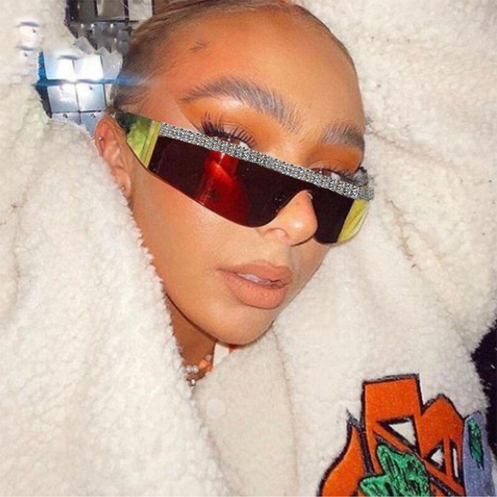 Trendy Diamond Shades Hip Hop Futuristic Wrap Around Sunglasses Y2K Sunglasses Visor Eyewear One Piece Goggles2