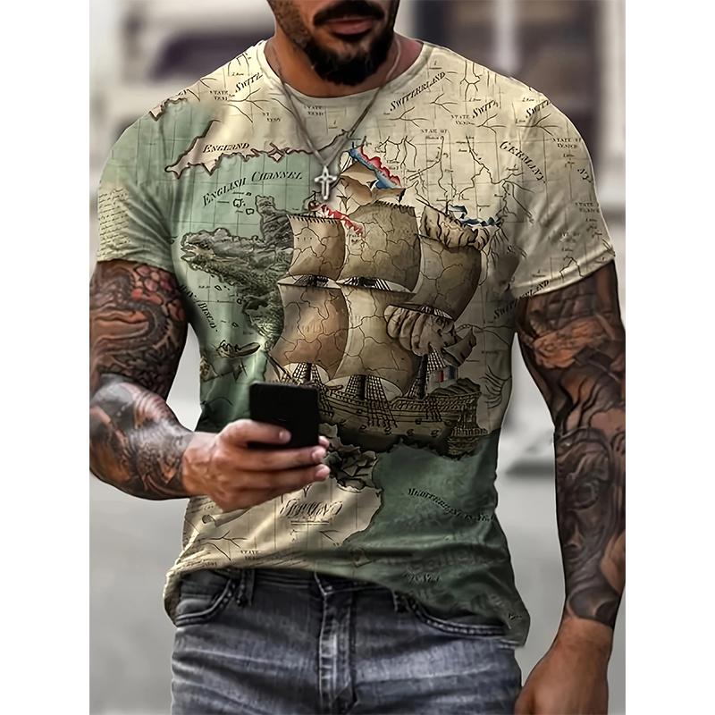 Sailing Ship Pattern T-Shirt For Men Sailboat 3D Printed Tees Summer Casual Harajuku Short Sleeve O-Neck Tops Oversized T Shirts
