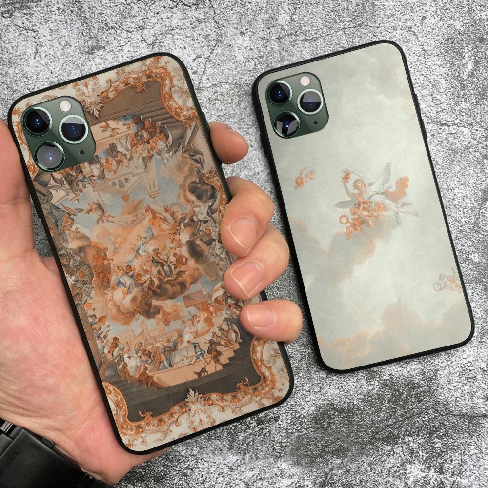 Эстетический пастельный розовый силиконовый чехол в стиле барокко с религиозным искусством для iPhone 6s 7 8 Plus X XR XS 11 12 13 mini Pro Max