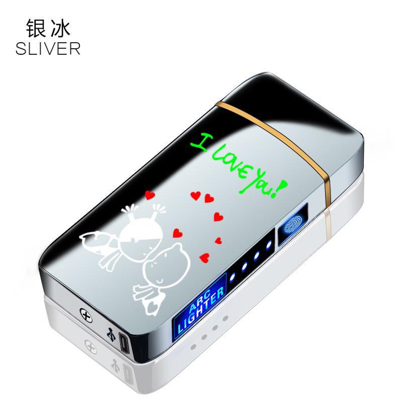 Стильная ветрозащитная металлическая электрическая зажигалка с двойной дугой, беспламенной плазмой, перезаряжаемой через USB, светодиодным дисплеем, сенсорным датчиком