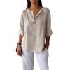 Женская рубашка с V-образным вырезом, декором на пуговицах, рукавом 3/4, свободная рубашка, однотонные дышащие повседневные топы для повседневной носки