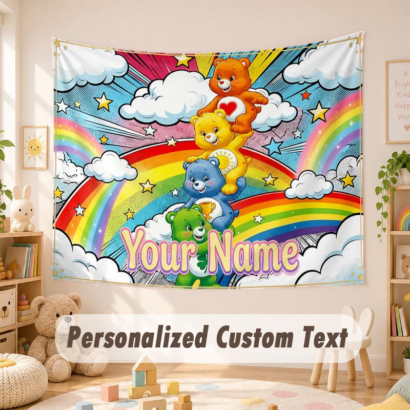 Custom Name Text Tapestry,Care Bears Boho Wall Hanging, Decorative Backdrop Tapestry For Room