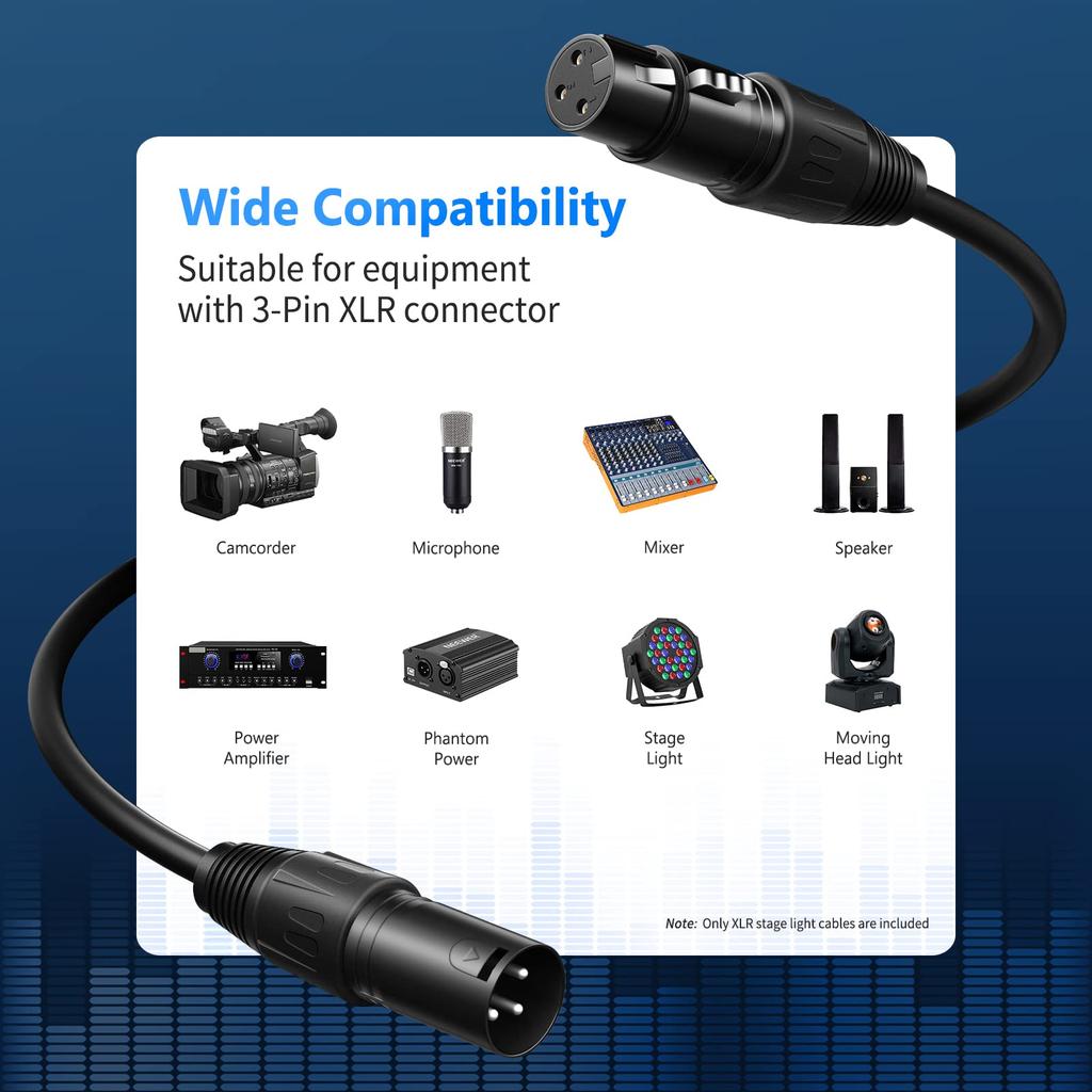 Neewer XLR Stage Light Cable Signal XLR Male to Female Connection for Moving Par and Spotlights with XLR Input 10-Pack 6.5ft/2m Wire, 3-Pin