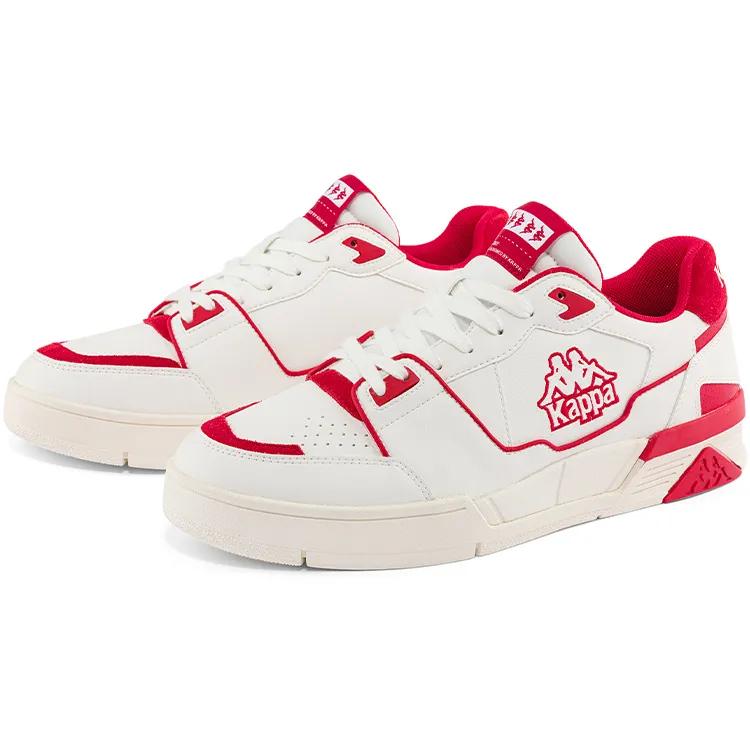 Kappa Textile , Synthetic Leather , Leather Patchwork Abrasion Resistant Low top Skateboard Shoes Unisex White Cherry Red (Unisex) Skate Shoes
