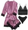 Women's Lace Satin Erotic Sleepwear Set