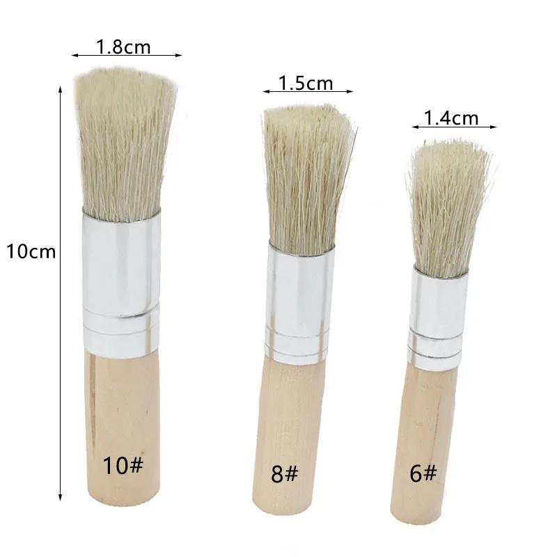 3 шт./6 шт./набор деревянных трафаретных кистей для рисования мелом, натуральная чистая свиная щетина, круглая акриловая масляная живопись, кисти для рисования мелом