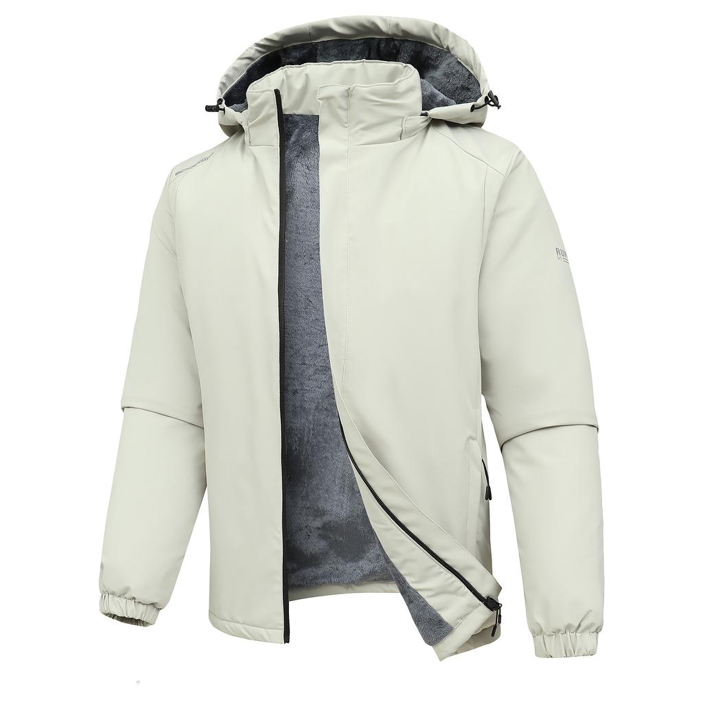 Plush Lined Hooded Windproof Assault Jacket for Men Autumn Winter Thickened Cotton Padded Coat Outdoor Mountaineering Sports Casual Outwear