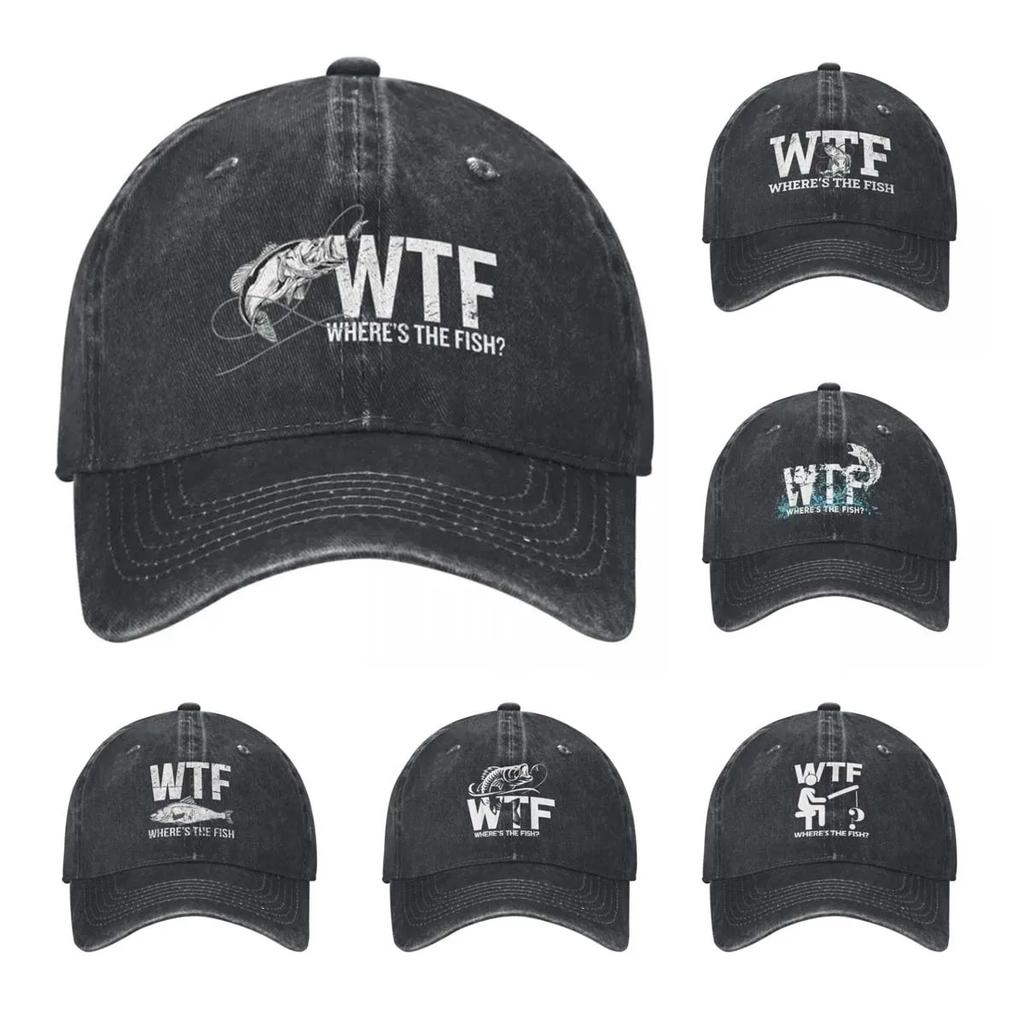 Где рыба WTF Бейсболки Унисекс Потертый Деним Snapback Кепка Смешная Рыбалка Рыбаки Рыбак Для улицы Бега Подарок