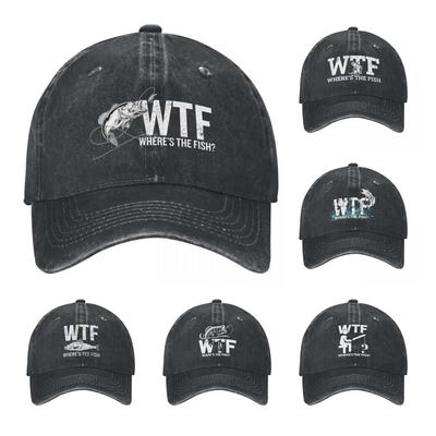 Где рыба WTF Бейсболки Унисекс Потертый Деним Snapback Кепка Смешная Рыбалка Рыбаки Рыбак Для улицы Бега Подарок