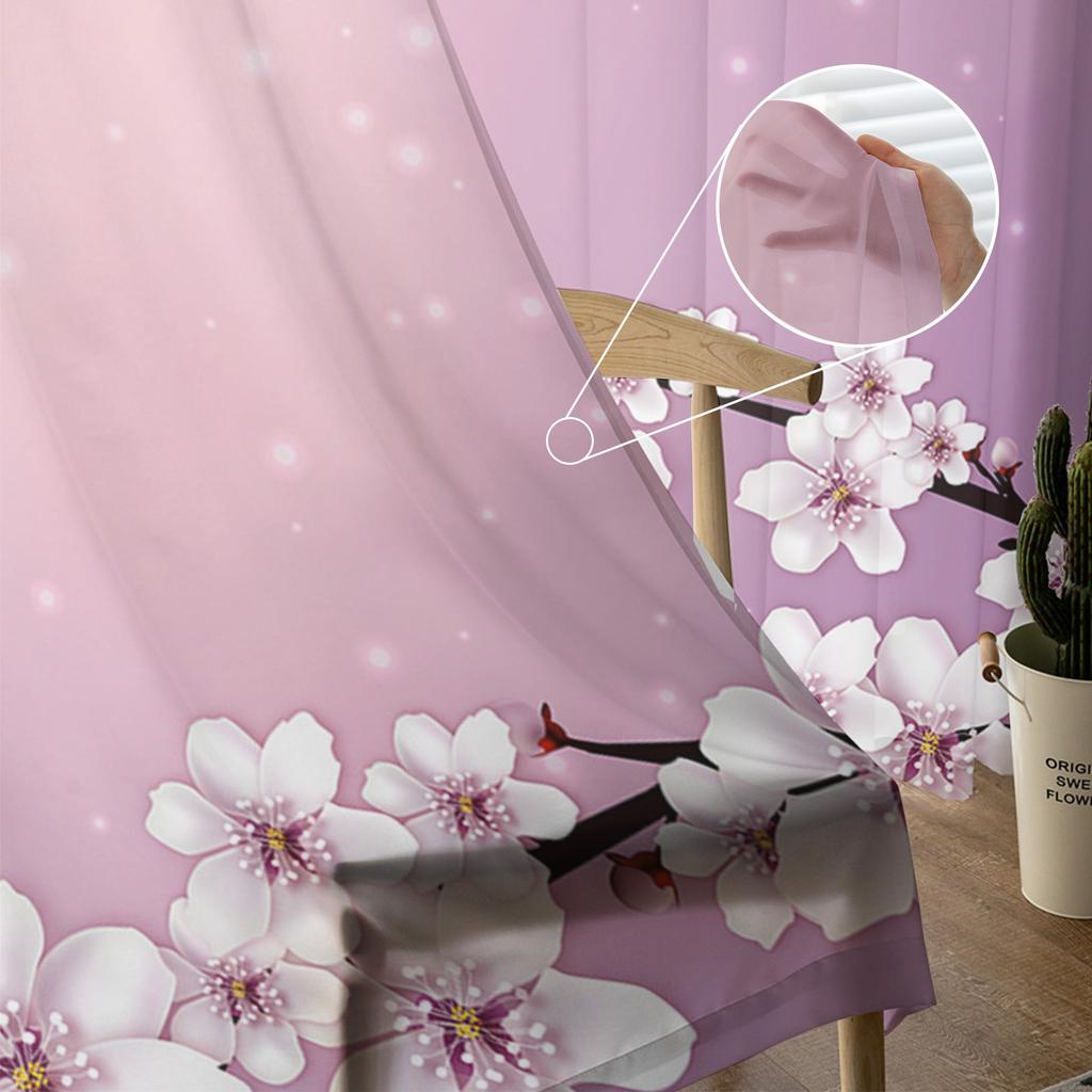 Flower Cherry Blossoms Tree Branch Gradient Sheer Curtains for Living Room Decor Window Curtains Kitchen Tulle Voile Curtains