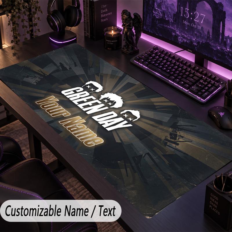 Large Mouse PadGreen Day Custom Name Text Personalized Desk Mat Non Slip Gaming Pad