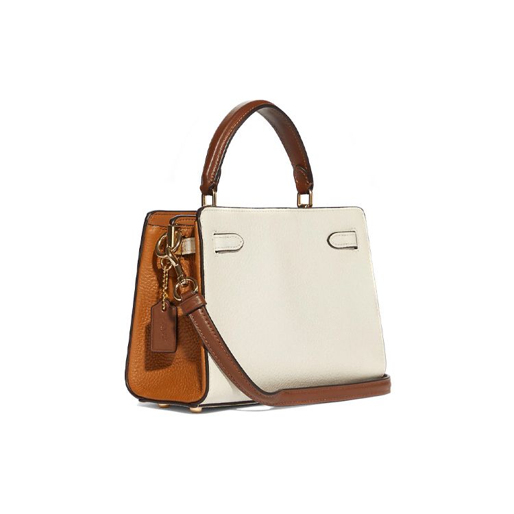 Coach Lane 20 Fashion Color Block Gold Buckle Smooth Pebble Leather Tote Shoulder Crossbody Bag Medium Women bags Chalk-White Copper C8319-IMTVF