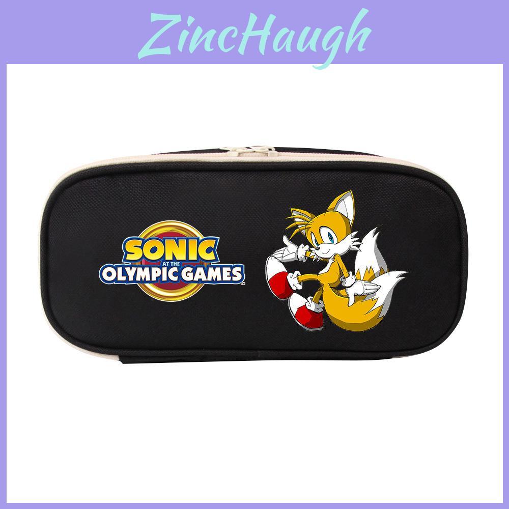 Sonic The Hedgehog Cartoon Canvas Pen Holder With Zipper Durable Storage Bag For Students And Kids