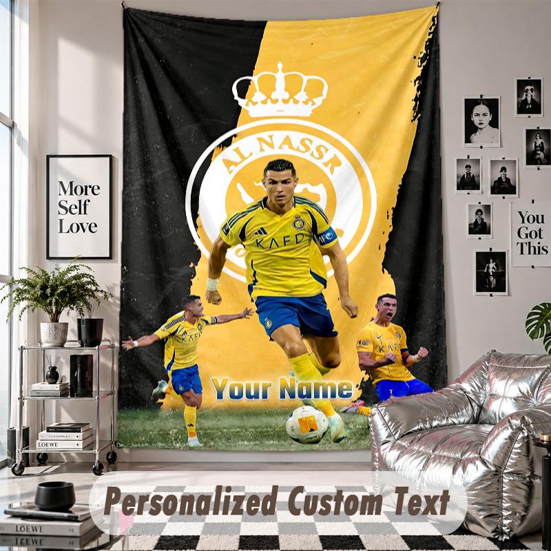 Wall Hanging Tapestry With Custom Name & Text, Cristiano Ronaldo Decorative Tapestry For Bedroom