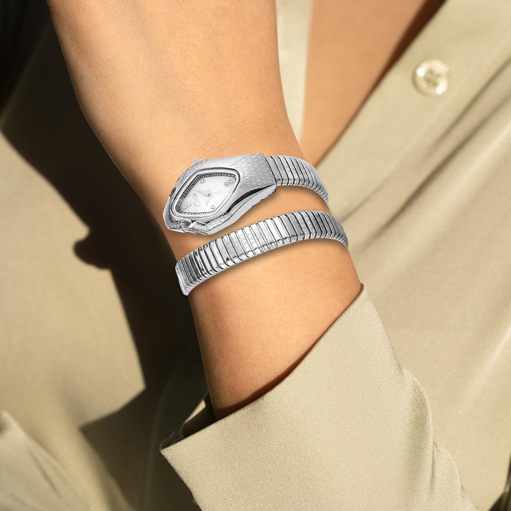 MISSFOX-Ladies' Exquisite Winding Snake Head Watch Waterproof Quartz Watch Unique Art Serpentine Diamond Bracelet