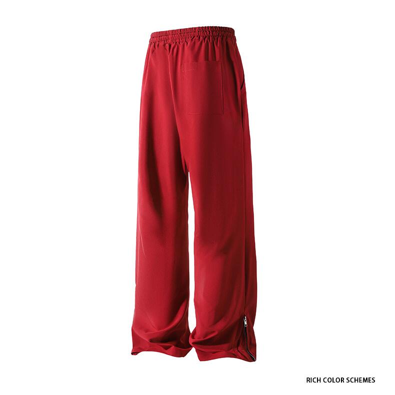 Модный дизайн на молнии на штанинах Повседневные брюки Мужские однотонные прямые брюки Эластичная талия Простые брюки клеш Повседневные брюки