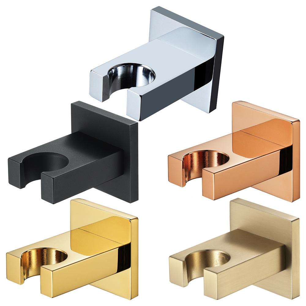 Modern Minimalist Shower Base Water Inlet Chrome-plated Black Gold square Hand-held Shower Head Bracket Fixed Wall Apartment