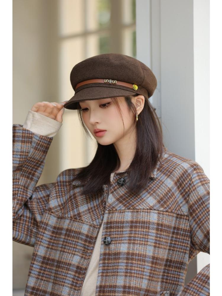 Осень и Зима Новая Шляпа Женская Шерстяная Темно-синяя Шляпа Ретро Простая Модная Кепка Идеально подходит для Холодной Погоды, Зимний Головной Убор