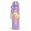 1PC Cross Flower Religious Art Print 750ml Color Plastic Sports Water Bottle Leakproof Flip Straw Lid Suitable for Sports Office Home Use