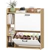 Narrow Shoe Cabinet for 15 Pairs, 2 Doors, 3 Side Shelves, Adjustable Shelves, Natural & White