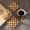 Подставка-подстаканник из каучукового дерева с шахматным узором, термоизоляционная подставка, подставка из обугленного дерева, подставка для чая, подставка для торта