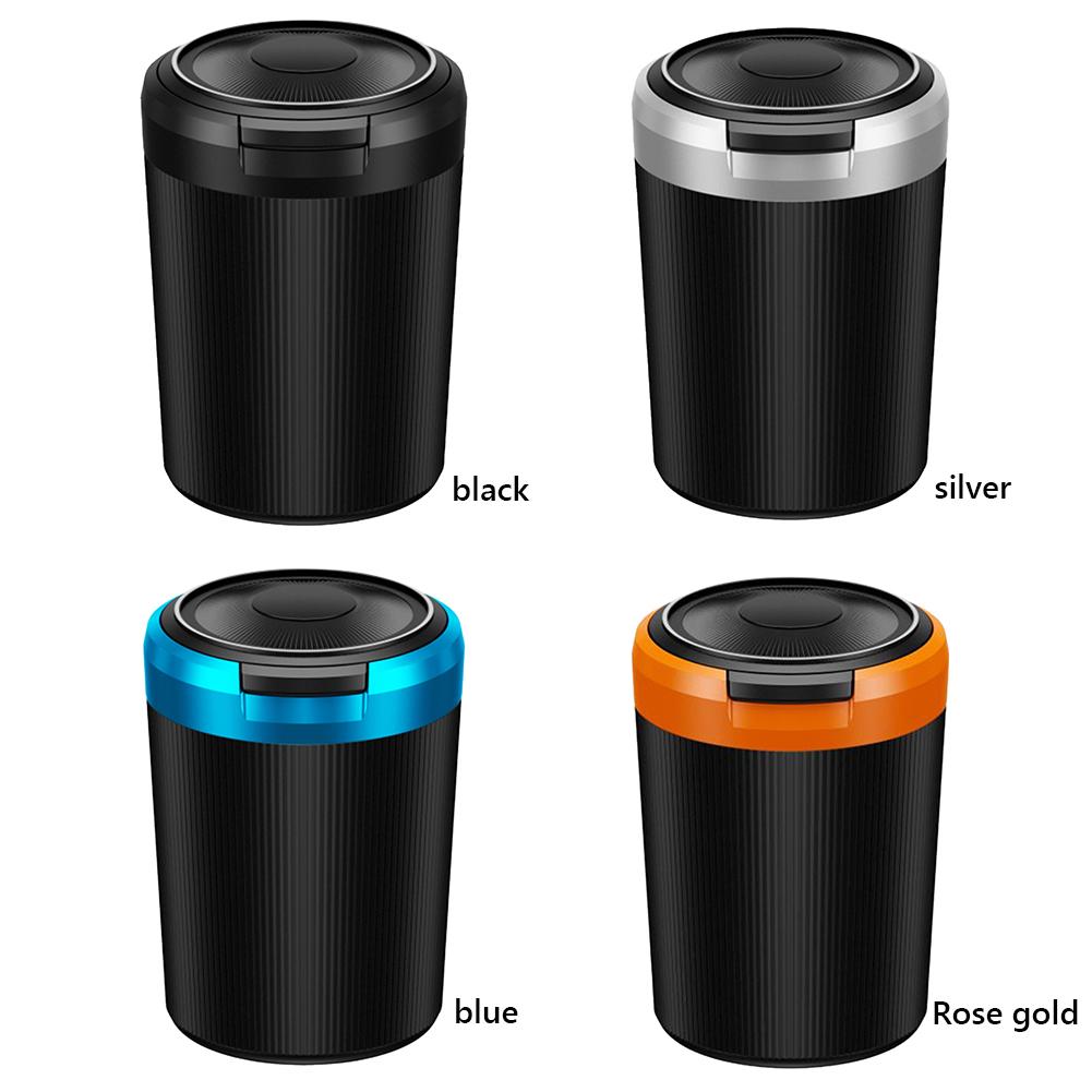 Portable Car Ashtray with Lid Mini Car Trash Can with LED Light Stainless Steel Ashtray Car Interior Decor Auto Accessories