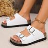 Fashion High Quality Cork Slippers 2024 Summer New Buckle Double Belt Thick Soled Beach Shoes Large Size Flat Sandals 35-43