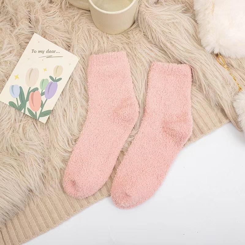 Носки ярких цветов, теплые носки, плюшевые носки, женские носки до середины икры из кораллового флиса, женские носки