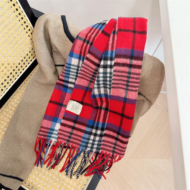 2024 Luxury Korean-Style Women's Wool Plaid Scarf - Warm, All-Season Shawl