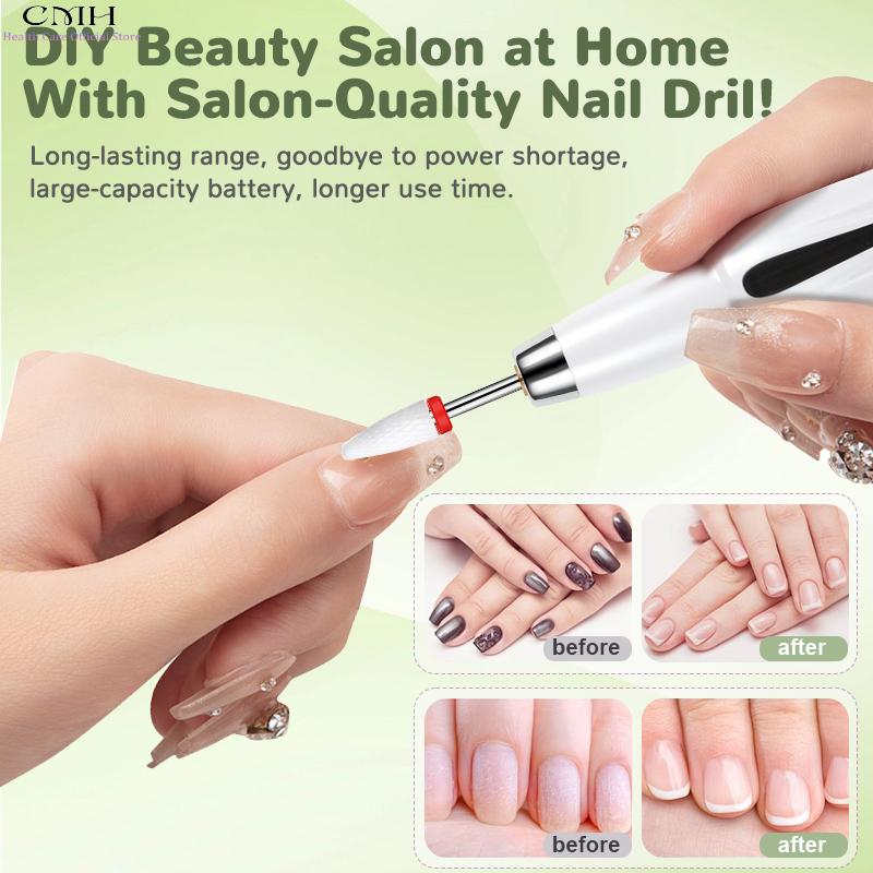 Electric Nail File Drill Cordless Rechargeable 12 Sanding Heads Long Battery Manicure Pedicure Tool Gel Acrylic Nails Callus