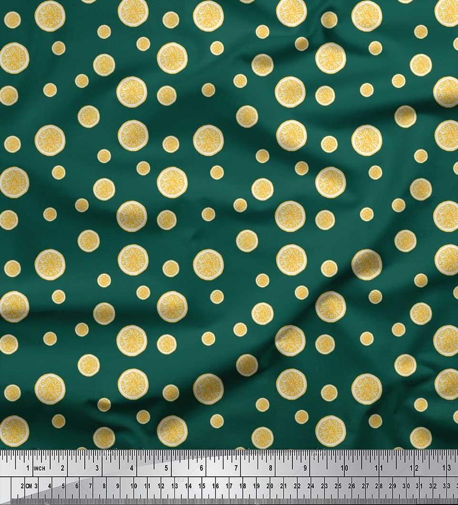 Soimoi Japan Crepe Satin Fabric Lemon Slice Shirting Printed Craft Fabric by the Metre 42 Inch