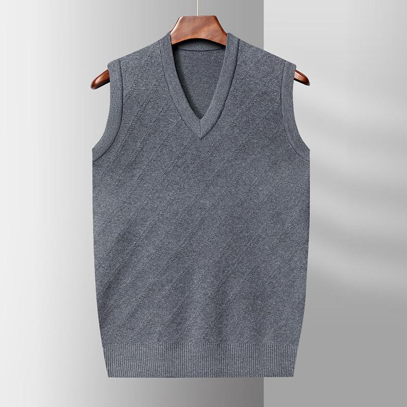 Осень и Зима Новый Жилет с V-образным вырезом Мужской Трикотажный Жилет без рукавов Свитер для старого папы Однотонный Деловой Внутри