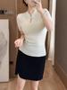 New Chinese Style Silk Blend Frog Button Waist-Hugging Knit Top - Women's Summer Short-Sleeve