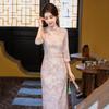 Womens Vintage-Inspired Long Sleeve Cheongsam Dress With Elastic Waist Fall Winter Plus Size Modest Fashion