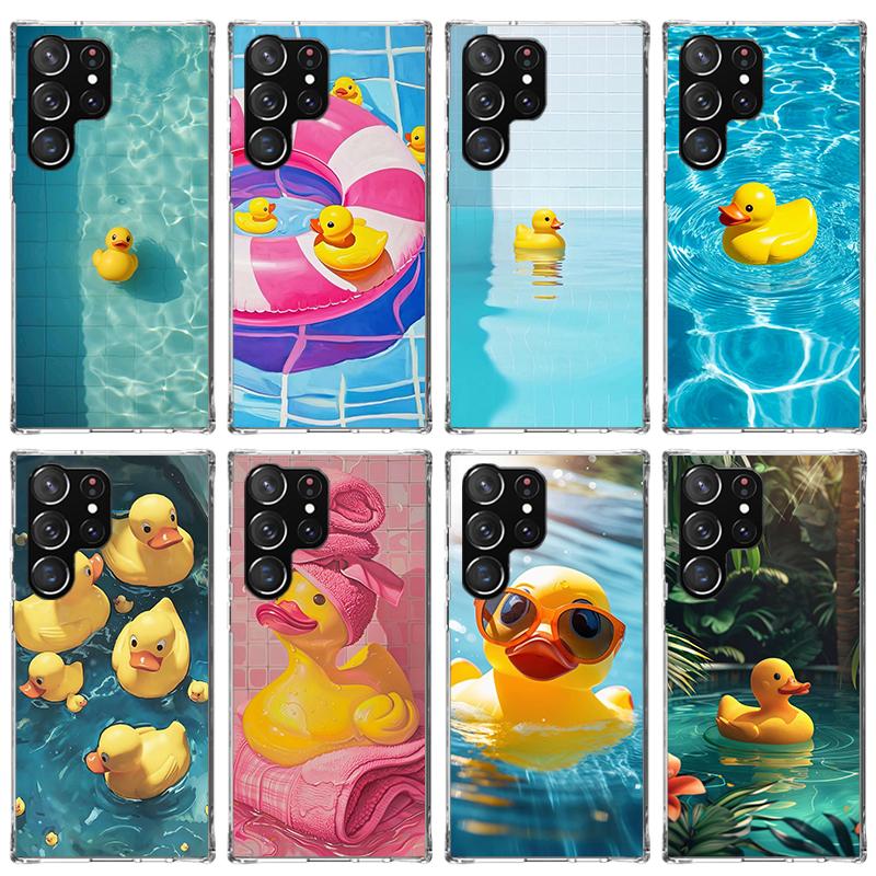 Rubber Ducks Swimming Pool Phone Case For Samsung Galaxy S26 S25 Edge S24 S23 Ultra S22 Plus S21 S20 FE Soft TPU Back Cover Fund