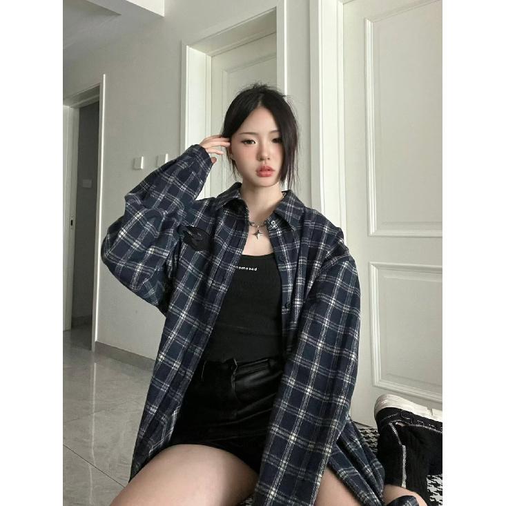 Пальто-рубашка в клетку, женская рубашка в корейском стиле на раннюю весну, свободная универсальная рубашка с длинным рукавом, ретро-темперамент, повседневные верхние топы
