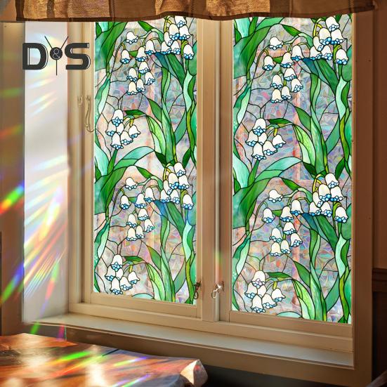 Пленка для окон с цветочным узором, устойчивая к ультрафиолетовому излучению, съемная радужные наклейки, антистатичные наклейки для гостиной, спальни, декора