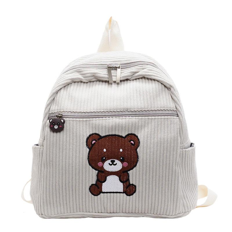Bear Backpack Corduroy Student Schoolbag Women Cartoon Backpack