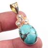 Natural Tibetan Turquoise Gemstone 925 Solid Silver Two Tone Pendant 1.75'' I7h44