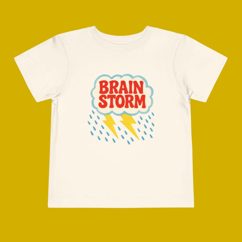 Brainstorm Toddler Tee - Retro Lightning Cloud Kids Shirt - Bold Creative Thinking T-Shirt