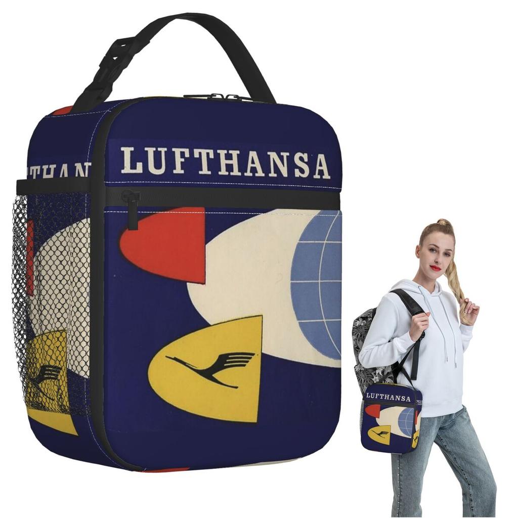 Deutsche Lufthansa Vintage Insulated Lunch Bag for Women Children Leakproof Food Boxes Thermal Lunch Box Tote